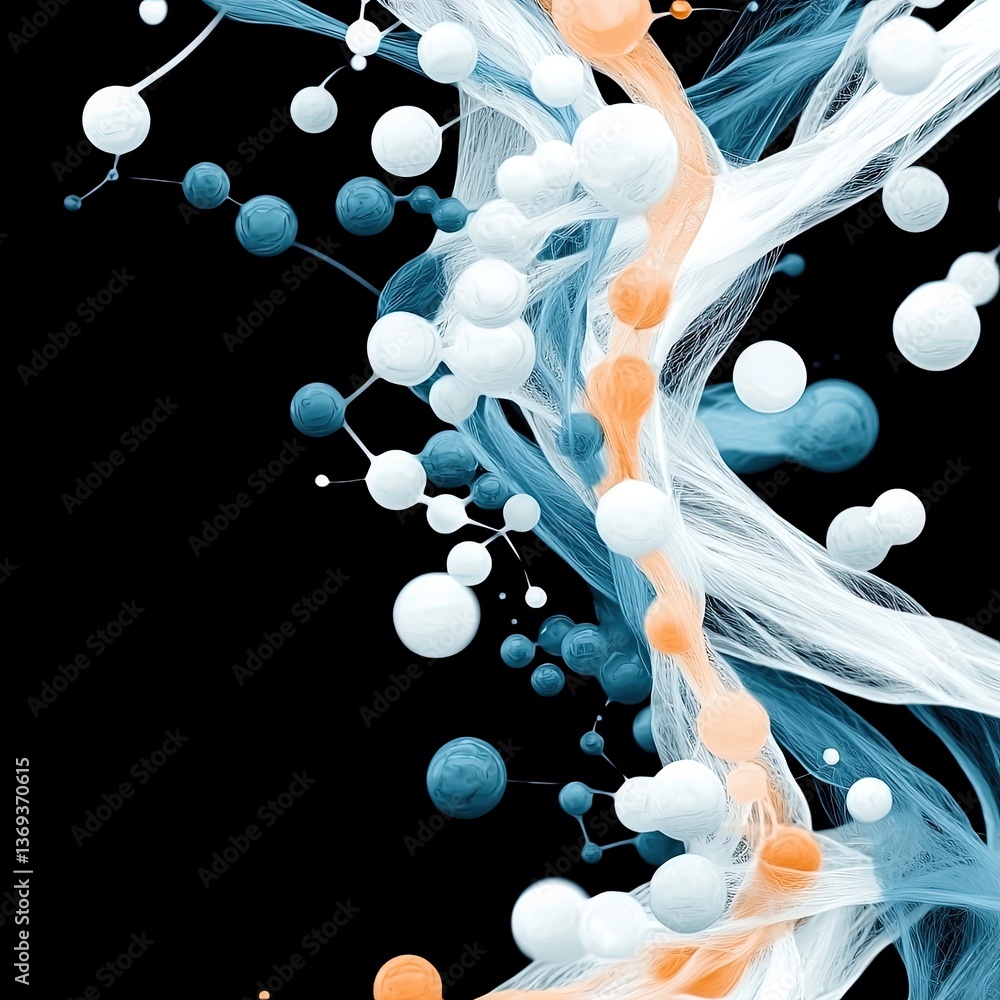 Aufkleber abstract illustration of stylized molecular structure with blue and orange elements on black backgro
