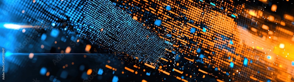 Poster stylized illustration of a vibrant abstract network with glowing nodes and dynamic elements in a vis