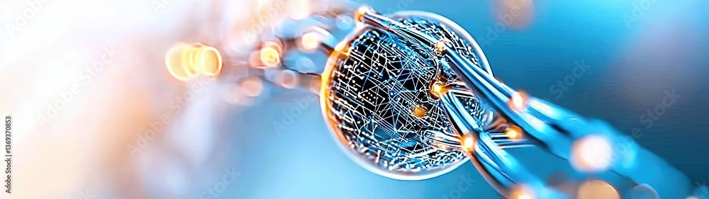 Poster stylized illustration of a network node symbol representing digital connectivity and technology inno