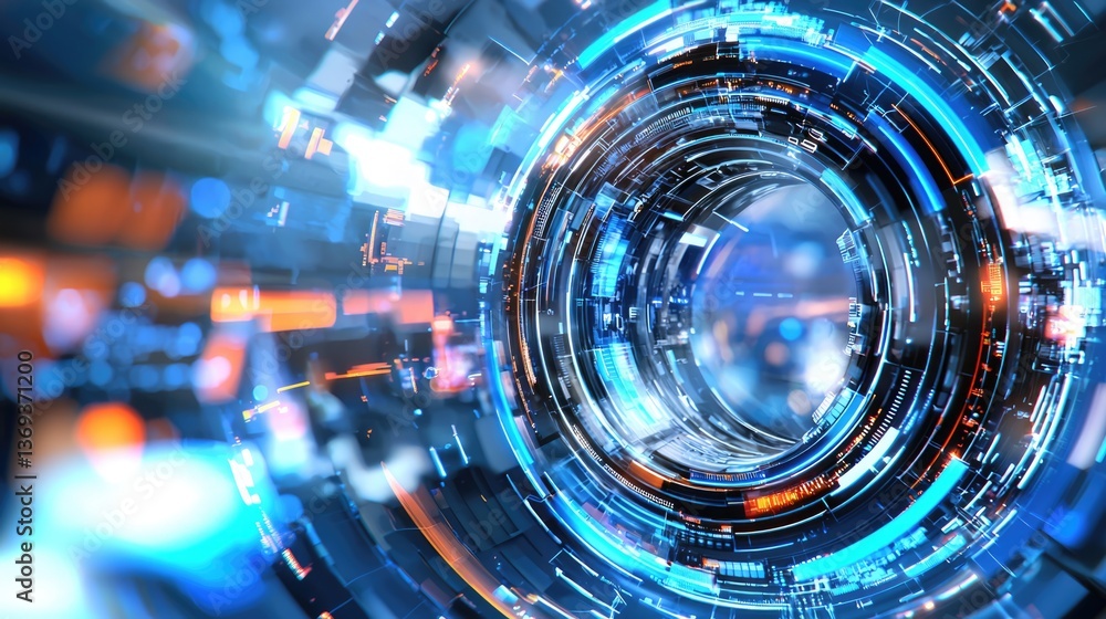 Aufkleber exploring hyperrealistic digital tunnel with black geometric shapes virtual space digital art 360 vi