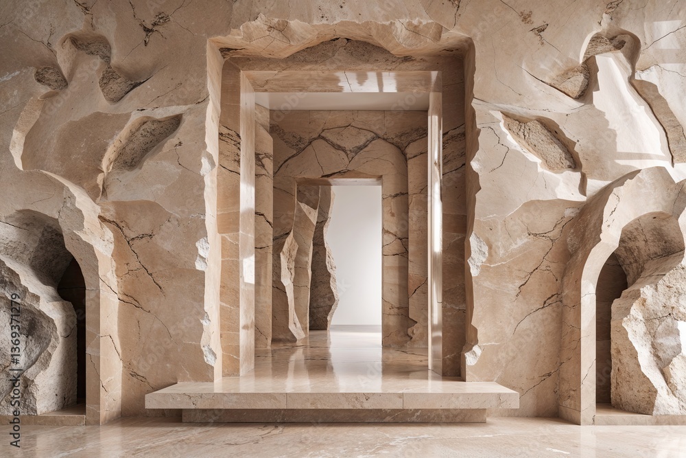 Poster elegant textured glossy beige limestone with unique patterns for stylish interiors