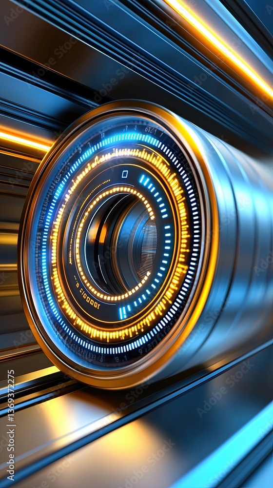 Poster abstract illustration of glowing lines and circular patterns with technology inspired elements for m