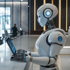 fully automated bank branch with AI-driven customer service bots and digital currency transactions