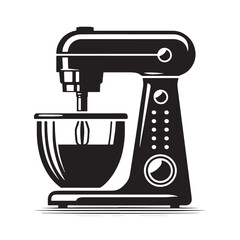 Black Color Food Processor Silhouette Vector Illustration, Solid White Background