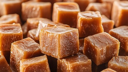 Sticky Fudge Snack, Glistening caramel cubes arranged in a tempting display