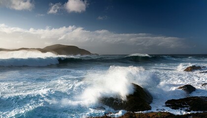 Ocean waves crashing on coastal rocks