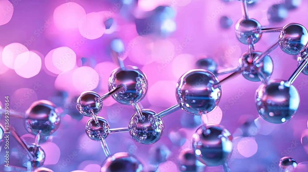 Poster abstract molecular structure with colorful bokeh background