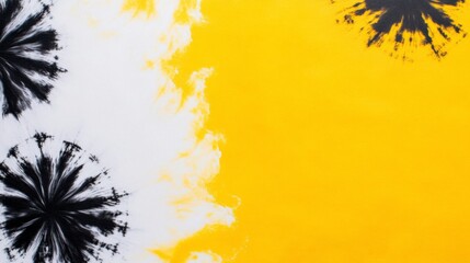 Dynamic yellow and black tie-dye art studio setting abstract design creative environment artistic perspective vivid color contrast for visual impact