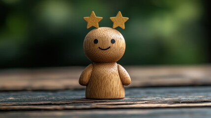 Cheerful Wooden Figurine with Bright Stars Decorative Handmade Toy   Whimsical Rustic Decor Imaginative Design Positive Vibes Playful Expression