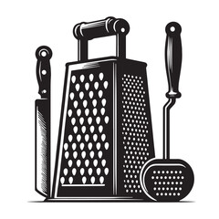 Black Color Grater Silhouette Vector Illustration, Solid White Background