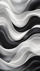 Minimalist abstract black and white 3D wave pattern with fluid curves and glossy texture, creating a dynamic visual flow perfect for modern design and artistic backgrounds.

