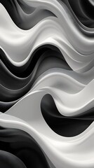 Minimalist abstract black and white 3D wave pattern with fluid curves and glossy texture, creating a dynamic visual flow perfect for modern design and artistic backgrounds.

