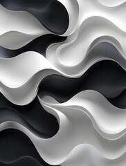 Minimalist abstract black and white 3D wave pattern with fluid curves and glossy texture, creating a dynamic visual flow perfect for modern design and artistic backgrounds.

