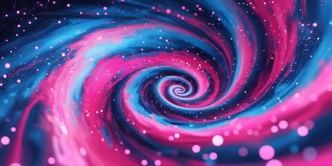 Vibrant abstract illustration of a colorful spiral vortex in deep space, featuring bright pink and blue swirls surrounded by stars, creating a dynamic cosmic tunnel effect.

