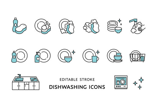 食器洗いにまつわるアイコンセット