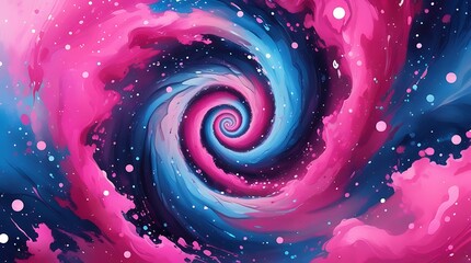 Vibrant abstract illustration of a colorful spiral vortex in deep space, featuring bright pink and blue swirls surrounded by stars, creating a dynamic cosmic tunnel effect.

