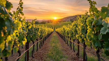 Revitalizing grapevines vineyard renewal at sunset agriculture scenic landscape nature's rebirth