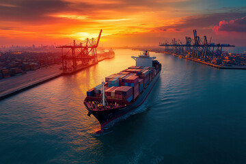 Fototapeta premium Digital Twin Port Managing Logistical Efficiency and Ship Movements