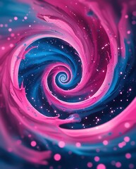Vibrant abstract illustration of a colorful spiral vortex in deep space, featuring bright pink and blue swirls surrounded by stars, creating a dynamic cosmic tunnel effect.

