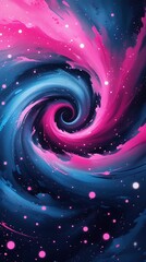 Vibrant abstract illustration of a colorful spiral vortex in deep space, featuring bright pink and blue swirls surrounded by stars, creating a dynamic cosmic tunnel effect.

