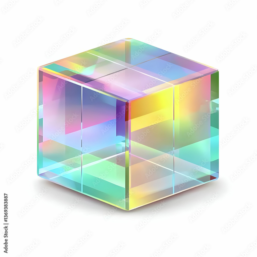 Poster 3d render of a pastel rainbow cube with internal geometric lines, a vibrant abstract background imag