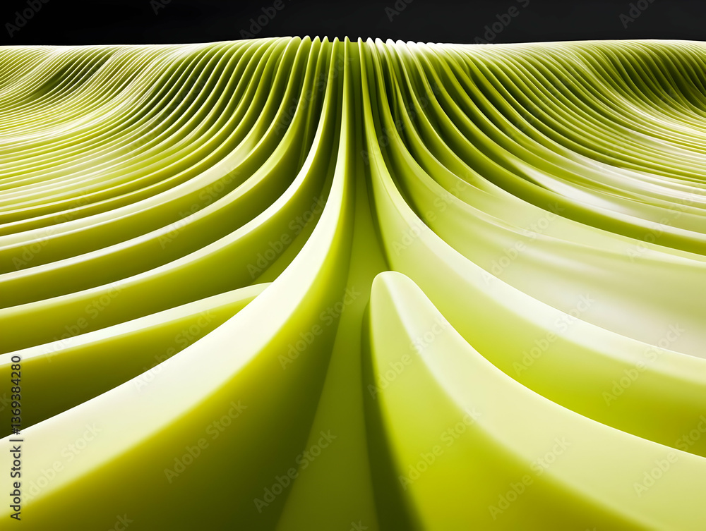Aufkleber abstract 3d render of flowing, wavy, lime green curves creating a dynamic background