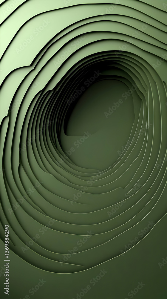Poster abstract 3d render of concentric green curves creating a vortex-like tunnel background illustration