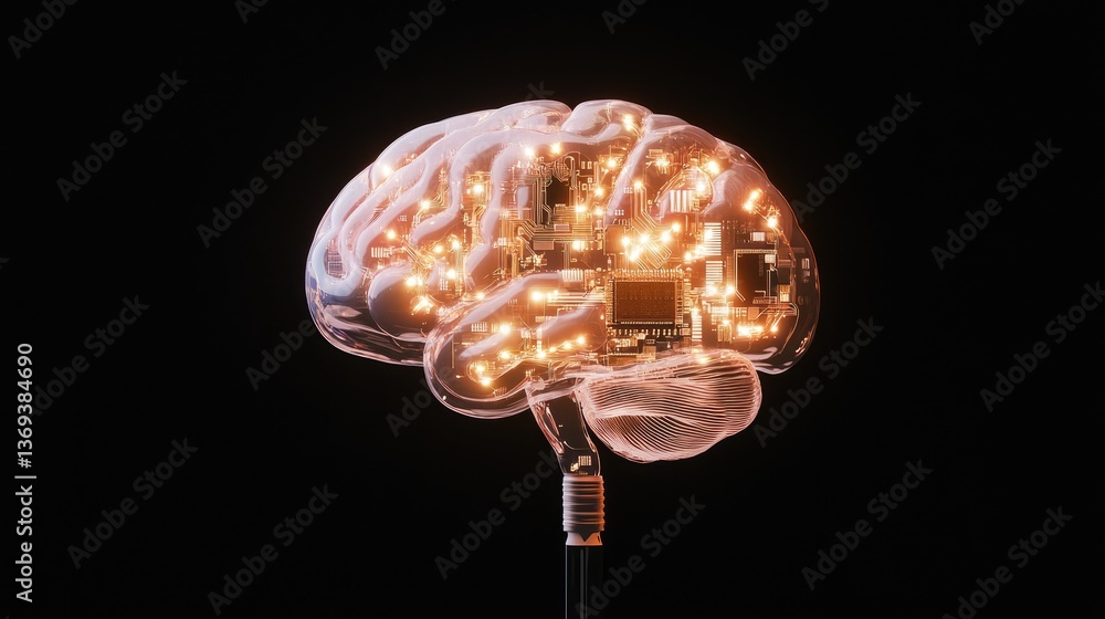Poster futuristic brain concept with circuitry and illuminated elements