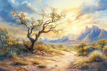 Fototapeta premium Sunset Serenity Lone Tree on African Savanna Trail.