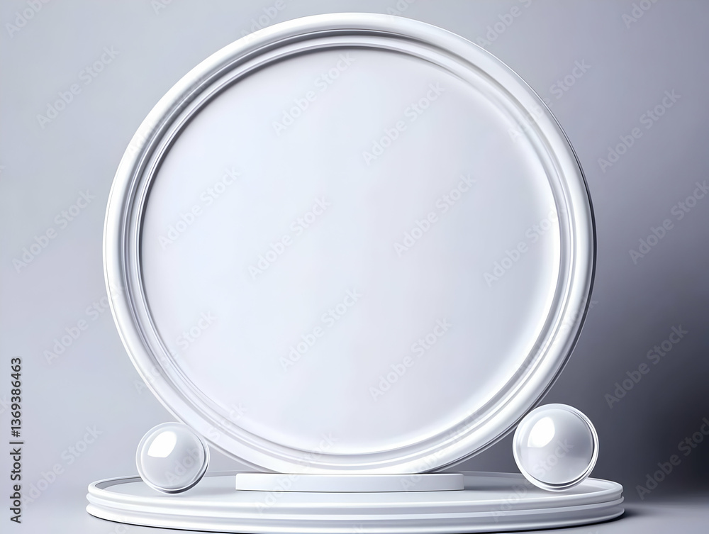 Aufkleber abstract 3d render of white circular platform with spheres, minimalist clean design for product disp