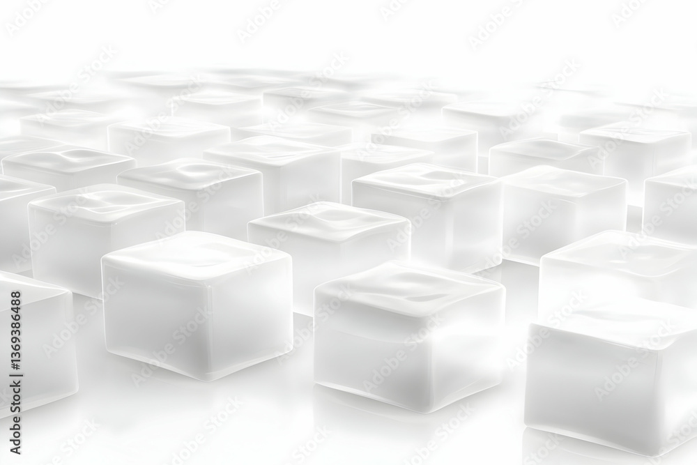 Aufkleber abstract 3d rendering of numerous glossy white cubes arranged in a wave-like pattern on a bright bac