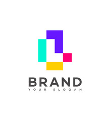 Obraz premium Colorful Pixelated Letter L Logo Design Brand Identity