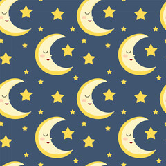 Naklejka premium Moon seamless pattern background with stars vector