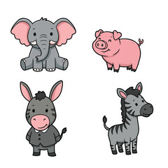 Obraz premium Charming Playful Cartoon Designs Featuring Elephant Pig Zebra Enhance Kids' Posters Learning Products Wall Art