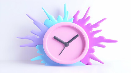 3D Render of Pink Clock with Pastel Splash Background