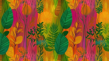 Vibrant tropical plants pattern design