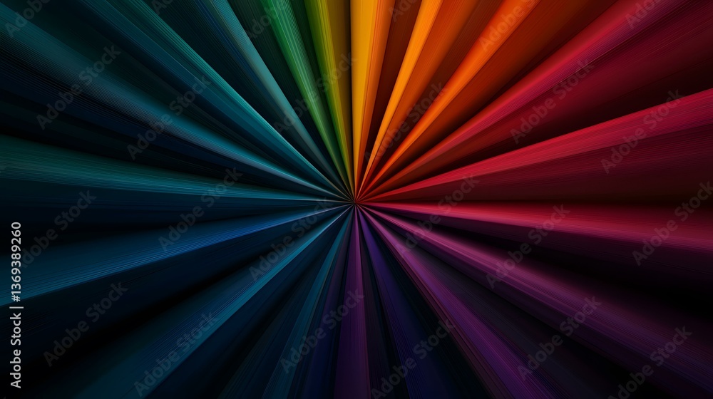 Poster the image contains a vibrant, radiating pattern of colors transitioning from deep teal to dark purpl