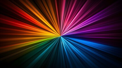 The image contains a vibrant, radiating burst of color.  The colors transition smoothly from deep reds and oranges through the spectrum to deep blues and purples, creating a dynamic and energetic vis