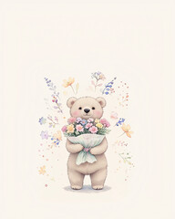 花束を持ったくまのイラスト 感謝 お祝い お礼 メッセージ  Clip art of a teddy bear with bouquet Thank you Congratulation Thank you Message