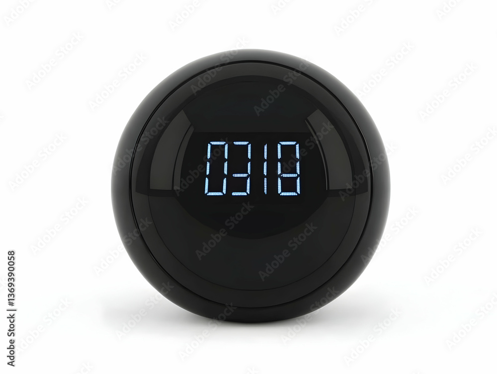 Aufkleber 3d render of a black spherical digital clock displaying 0110, isolated on white background
