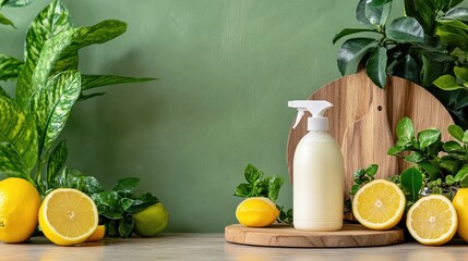 Fresh Citrus Cleaning Product with Natural Ingredients and Greenery