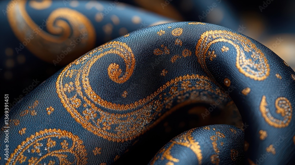 Poster close-up photograph of intricate silk fabric with beautiful patterns and rich colors showcasing text