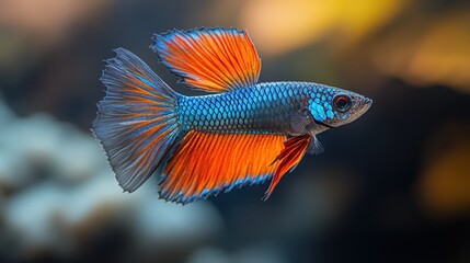 Obraz premium Close-Up Photograph of a Male Guppy Featuring Vibrant Colors and Unique Fin Patterns, Ideal for Nature Enthusiasts and Aquarists