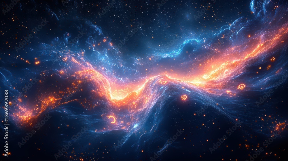 Aufkleber high fidelity digital painting of swirling silk fabric in an abstract cosmic context with vivid colo