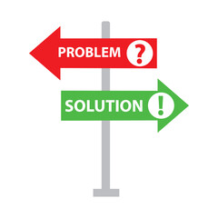 Solution and problem road sign. Vector stock illustration.