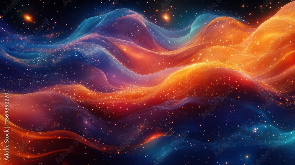 Aufkleber vibrant digital painting of silk fabric with swirling patterns and cosmic elements in high fidelity 