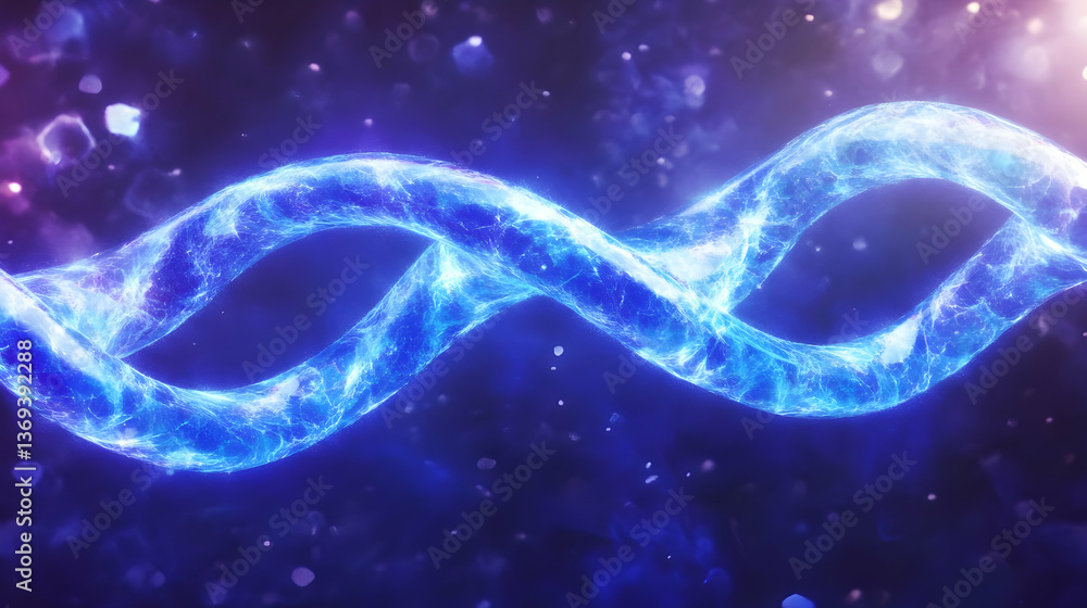 Aufkleber abstract 3d rendering of a glowing blue energy strand, spiraling dynamically against a dark, bokeh-f