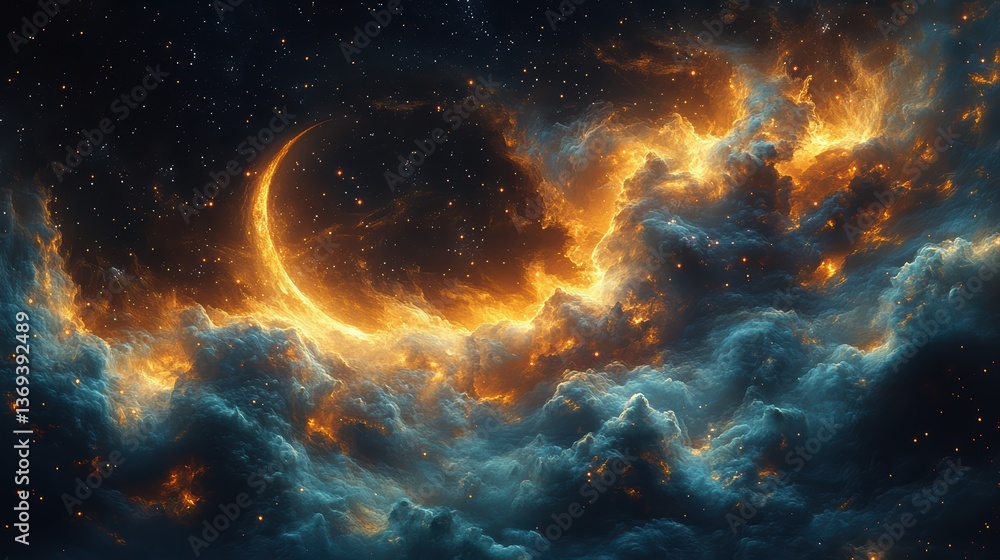 Aufkleber high fidelity digital painting of silk fabric with swirling patterns and celestial elements creating