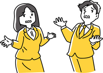 否定のポーズをする男女社員