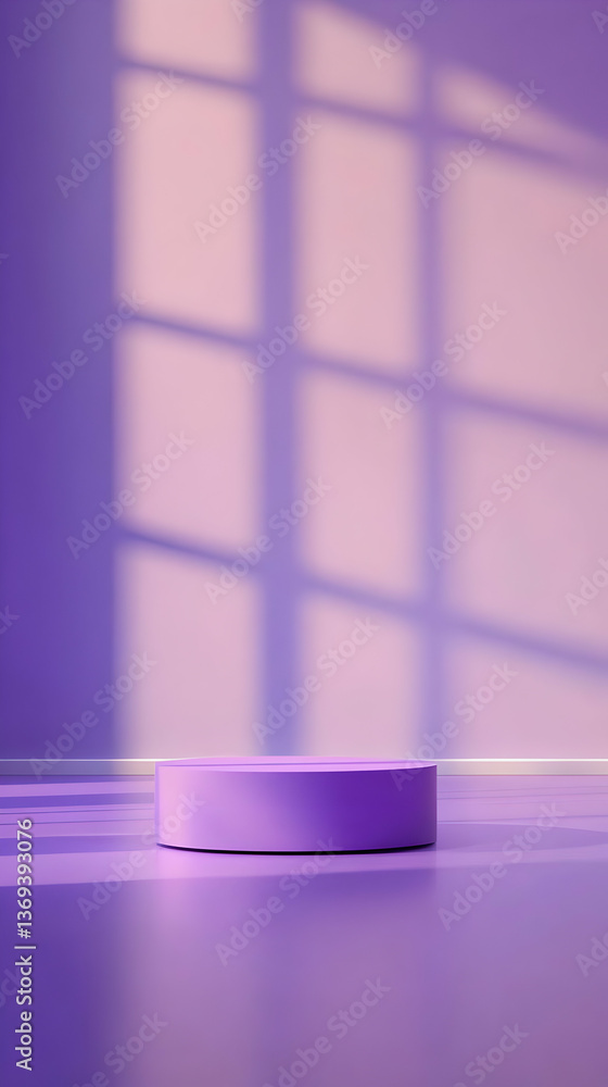Aufkleber abstract 3d render: purple cylindrical platform with soft light and shadow background